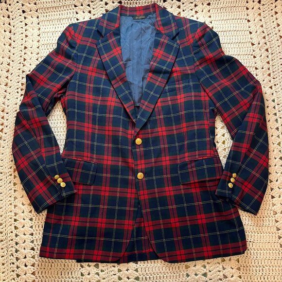 Vintage Fioravanti Tartan Plaid Sport Coat w/ Firmin London Gold Buttons 42 Reg - Picture 1 of 16